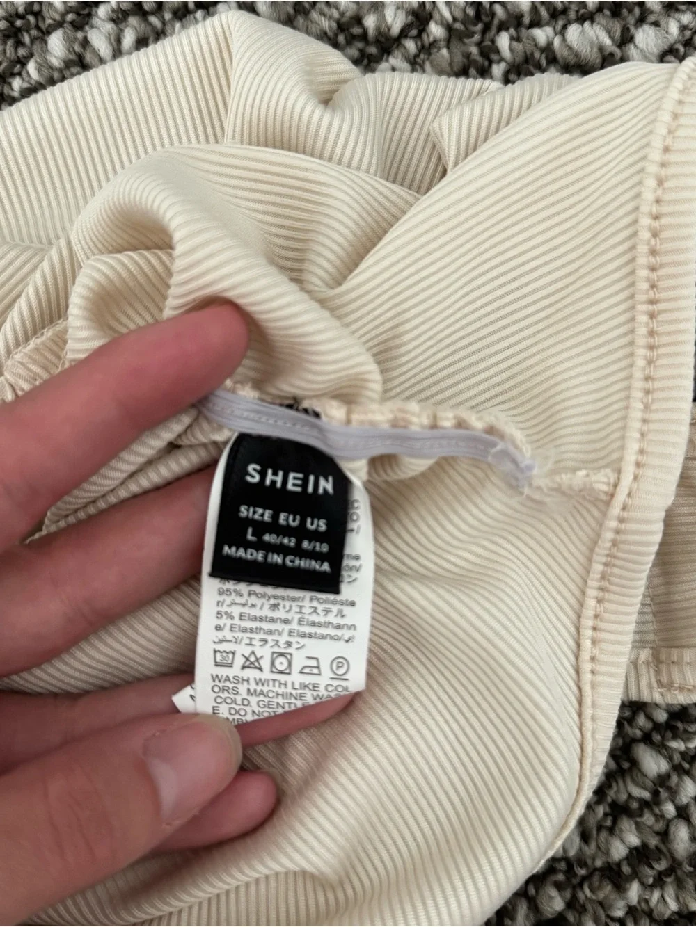 SHEIN Cream Ribbed V-Neck Bodysuit